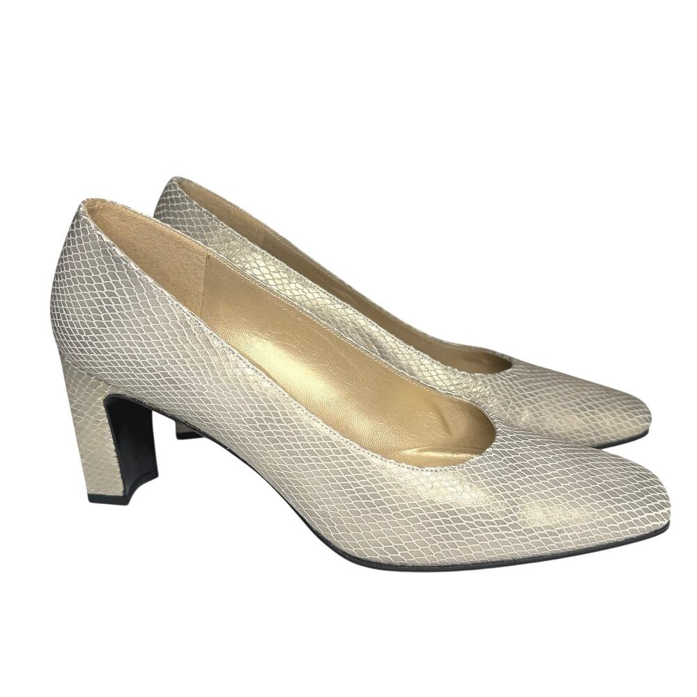 Stuart Weitzman Vintage Gold Snakeskin Pumps Mid Heel Women’s 7 AA